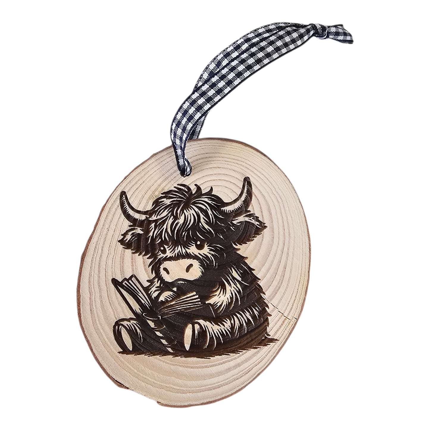 Bookish Highland Cow Ornament