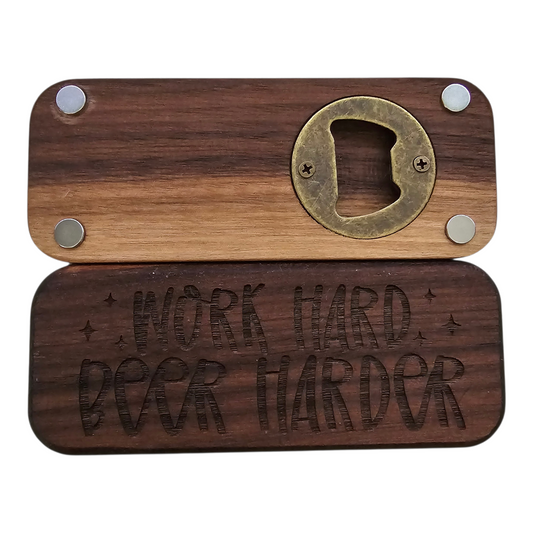 Bottle Opener Magnet - Work Hard, Beer Harder