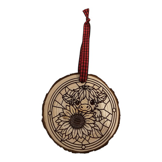 Sunflower Highland Cow Ornament